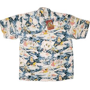 New! Avanti Land of Aloha Hawaiian Shirt Mens Large White Blue 100% Silk